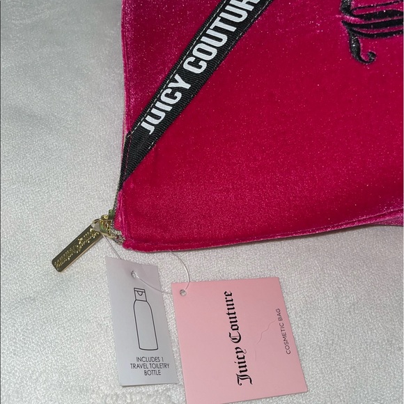 New! Juicy Couture Velvet Fuchsia Hot Pink/Black Logo Makeup Case/Bag🌺🥀🖤✨ - Picture 5 of 12